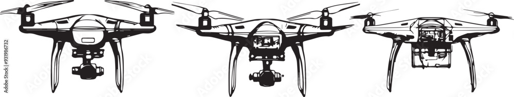Set FPV Drone. Hand drawn vector illustration Set FPV Drone. Hand drawn vector illustration