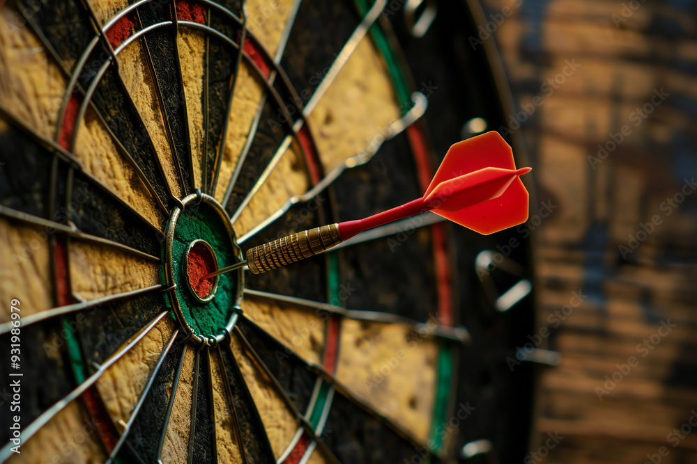 Close-Up of Dart Hitting Bullseye on Dartboard - Precision, Focus, and Achievement in Competitive Sports Close-Up of Dart Hitting Bullseye on Dartboard - Precision, Focus, and Achievement in Competitive Sports