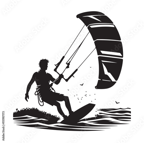 kitesurfing silhouette illustration icon vector