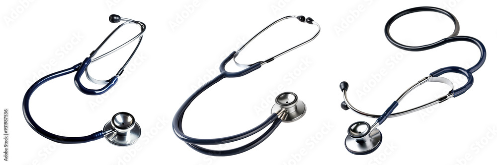 Collage of stethoscope lying flat,isolated on a transparent background Collage of stethoscope lying flat,isolated on a transparent background