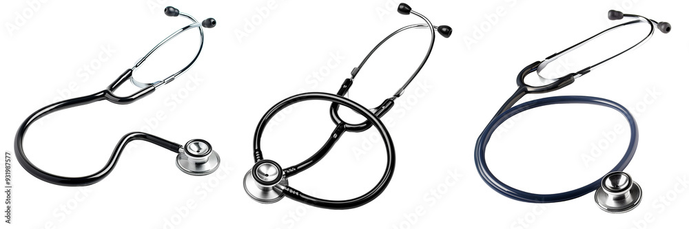 Collage of stethoscope lying flat,isolated on a transparent background Collage of stethoscope lying flat,isolated on a transparent background
