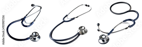 Collage of stethoscope lying flat,isolated on a transparent background