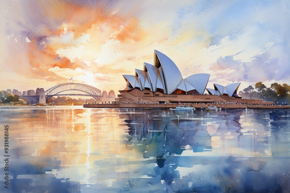 Fototapeta premium Dawn sydney opera house created water photos