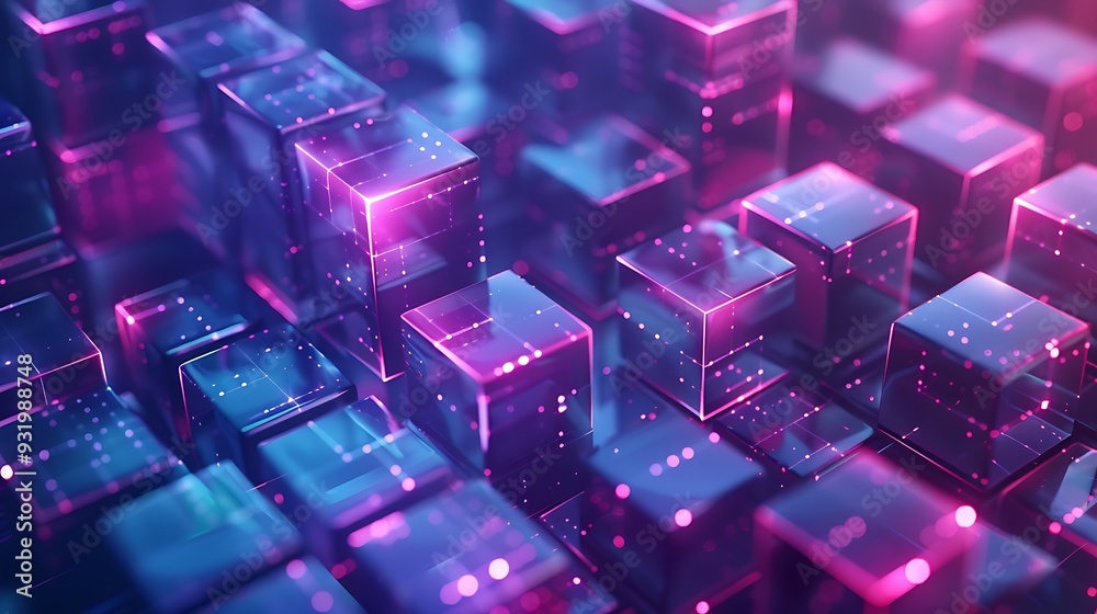 Abstract Neon Cubes - Digital Art Abstract Neon Cubes - Digital Art