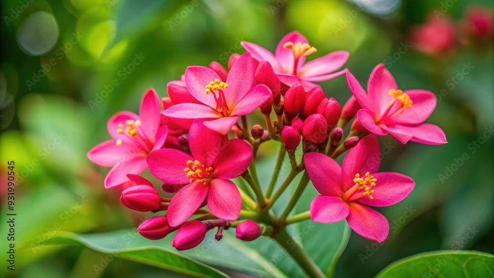 Pink Jatropha integerrima flower in full bloom, blooming, tropical, plant, vibrant, colorful, nature, botanical, petals Pink Jatropha integerrima flower in full bloom, blooming, tropical, plant, vibrant, colorful, nature, botanical, petals