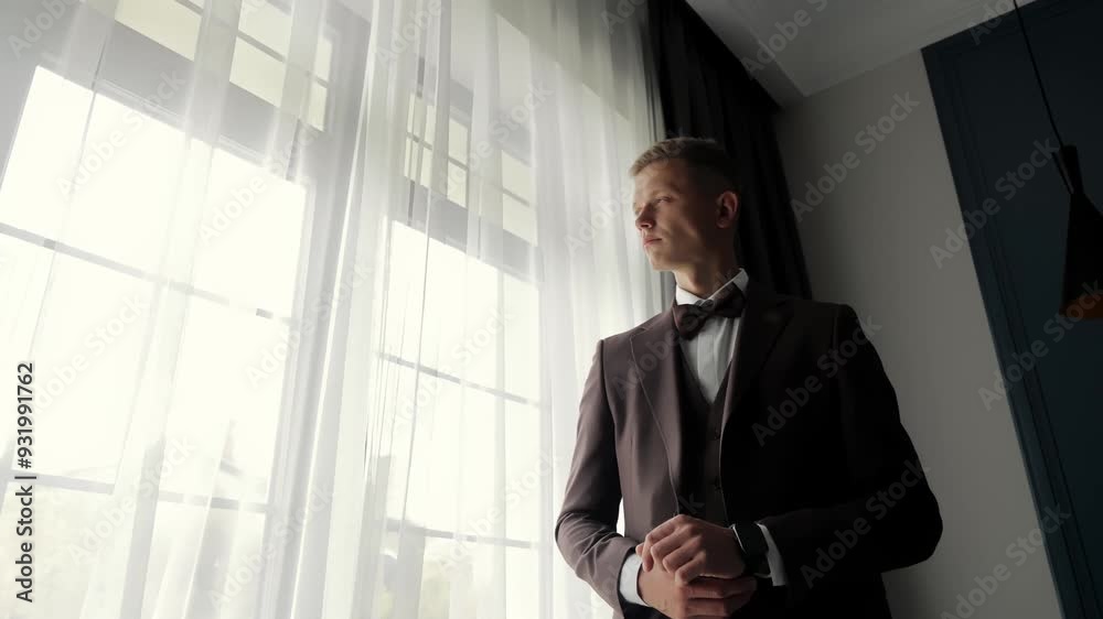 Groom checking the time before the wedding ceremony, A striking image of the groom checking his watch as he prepares for the wedding ceremony Groom checking the time before the wedding ceremony, A striking image of the groom checking his watch as he prepares for the wedding ceremony