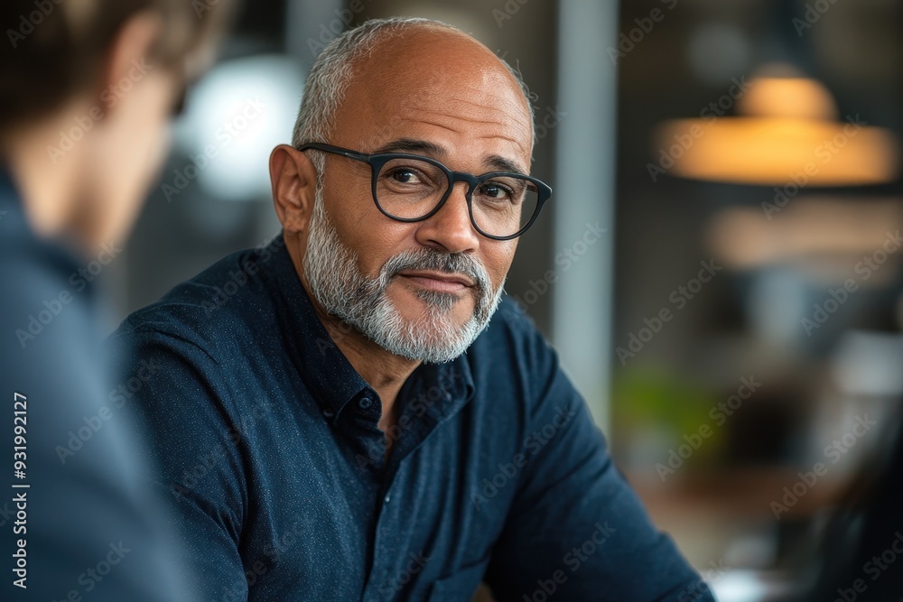 Senior Man Conducting Executive Interview in Calm Office - Close-up View of Professional Interaction Senior Man Conducting Executive Interview in Calm Office - Close-up View of Professional Interaction
