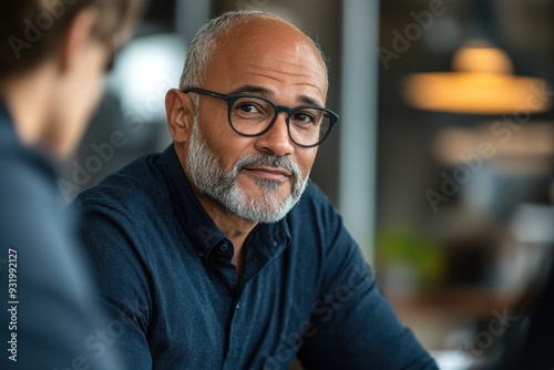 Senior Man Conducting Executive Interview in Calm Office - Close-up View of Professional Interaction