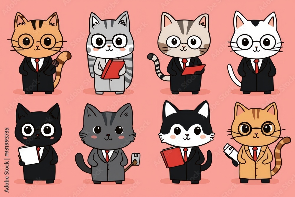 Cute Cartoon Cats in Business Suits Cute Cartoon Cats in Business Suits