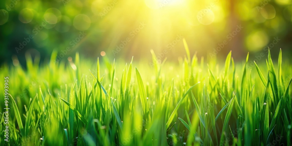 Lush green grass illuminated by the morning sun , nature, outdoor, freshness, growth, vibrant, sunlight, spring, dew