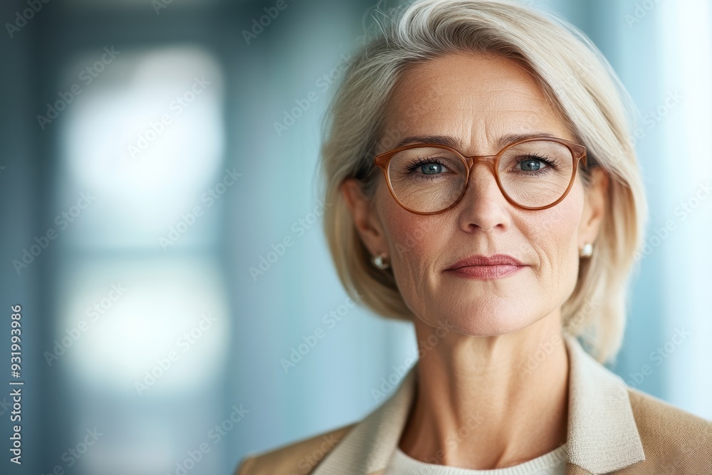 Senior Businesswoman Evaluating New Opportunities in Modern Office Setting Senior Businesswoman Evaluating New Opportunities in Modern Office Setting