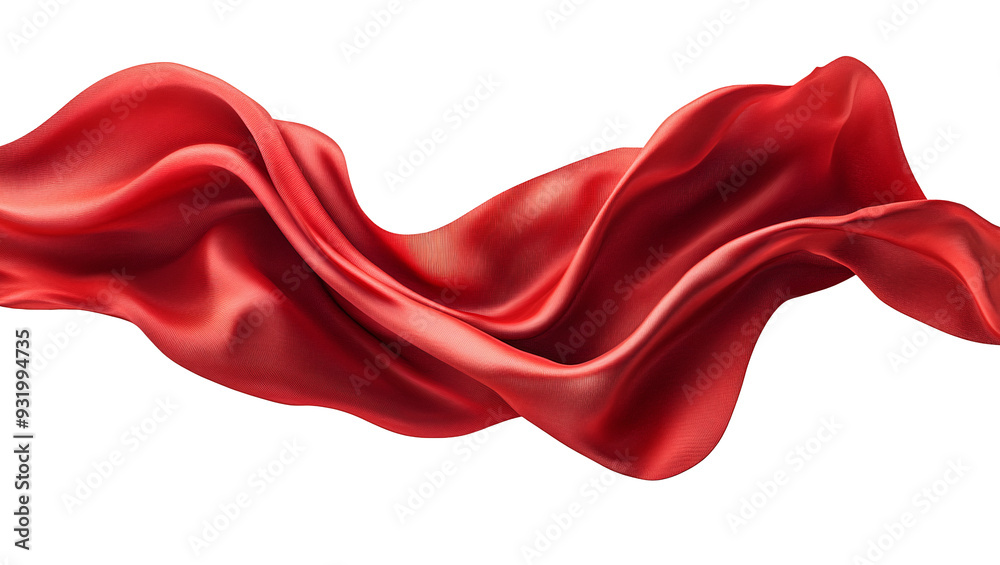 Red satin smooth fabric isolated on transparent background. Design element, abstract background. Generative AI Red satin smooth fabric isolated on transparent background. Design element, abstract background. Generative AI