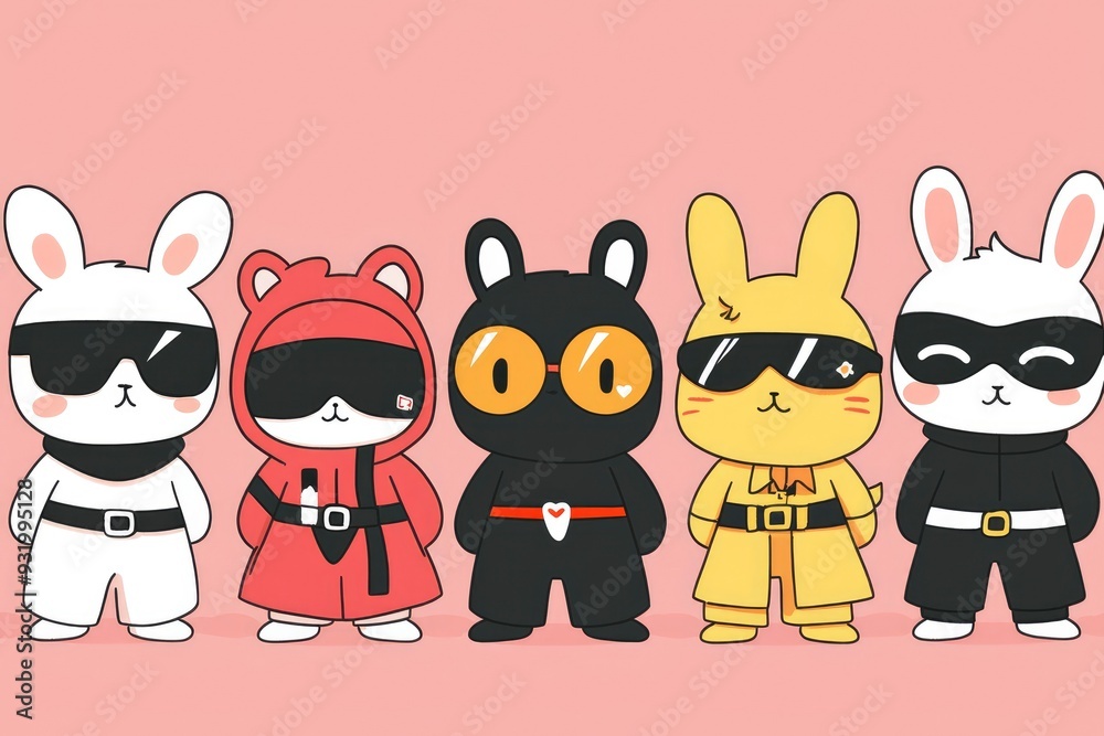 Fototapeta premium Cute Cartoon Animal Characters Wearing Sunglasses and Belts