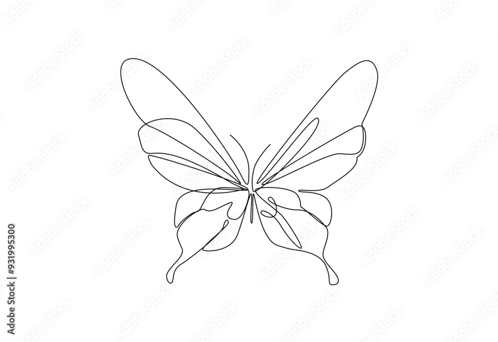 Continuous single line drawing of Butterfly ,one line vector illustration design of flying Butterfly