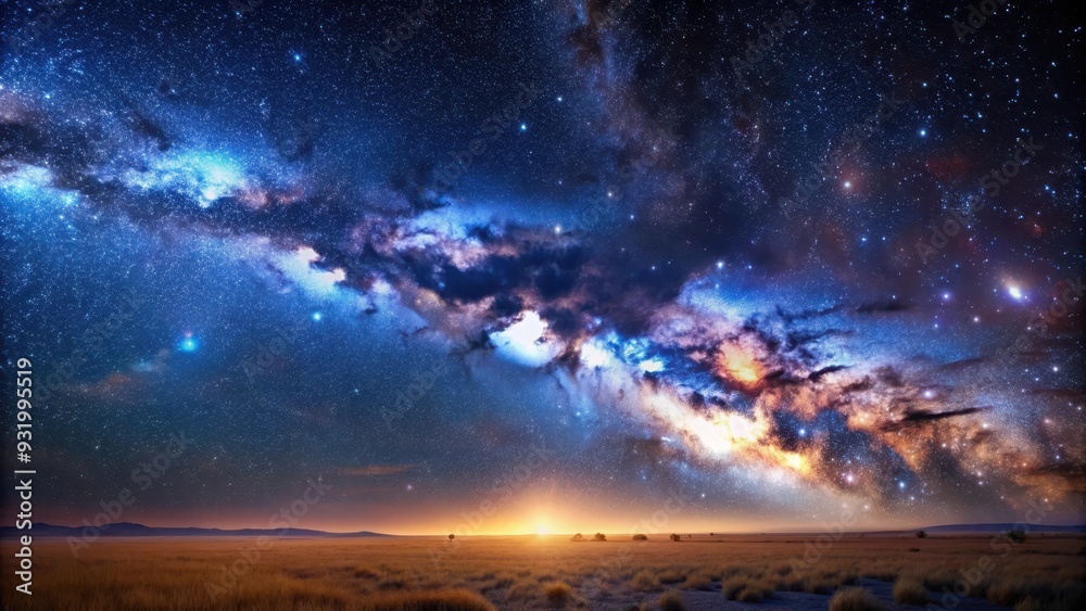 Vast landscape under starry night sky with distant galaxies, space, landscape, stars, galaxies, peaceful, serene Vast landscape under starry night sky with distant galaxies, space, landscape, stars, galaxies, peaceful, serene