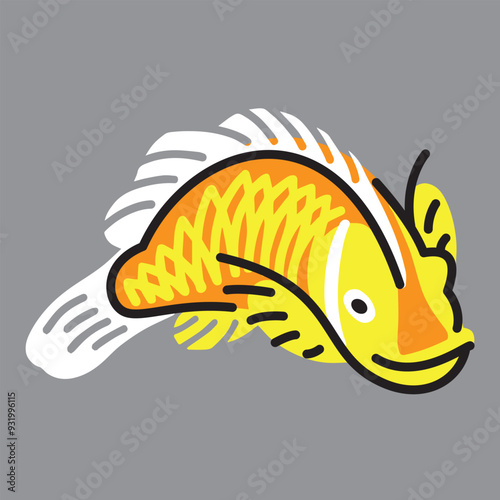 Illustration of a smiling white maned clownfish