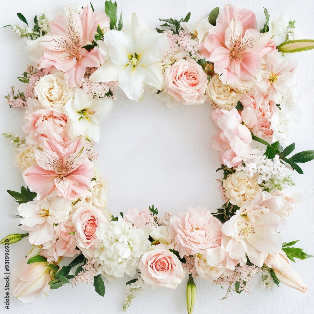 Soft pink and white floral frame on a white background. Soft pink and white floral frame on a white background.