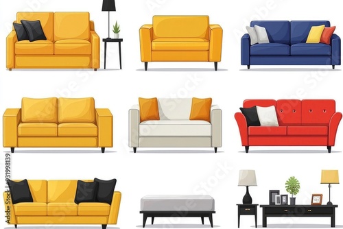 Set of Different Couches and Sofas for Living Room Interior Design photo