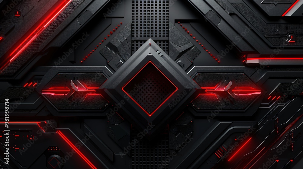 Futuristic black and red geometric background with glowing lines. Futuristic black and red geometric background with glowing lines.