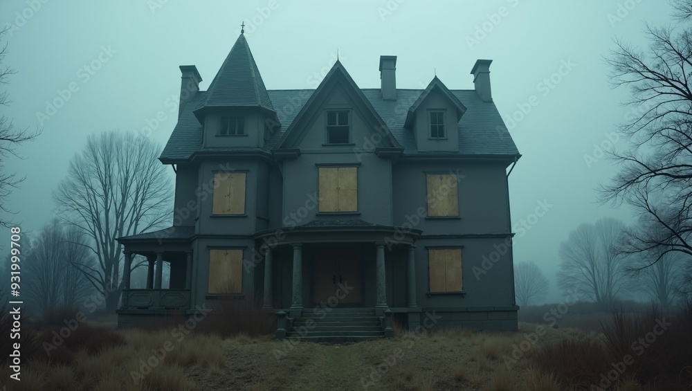 Abandoned Victorian House in the Fog Abandoned Victorian House in the Fog
