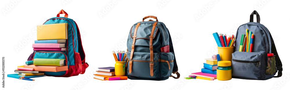 Set of Fully Packed Backpack Isolated on a Transparent Background Set of Fully Packed Backpack Isolated on a Transparent Background