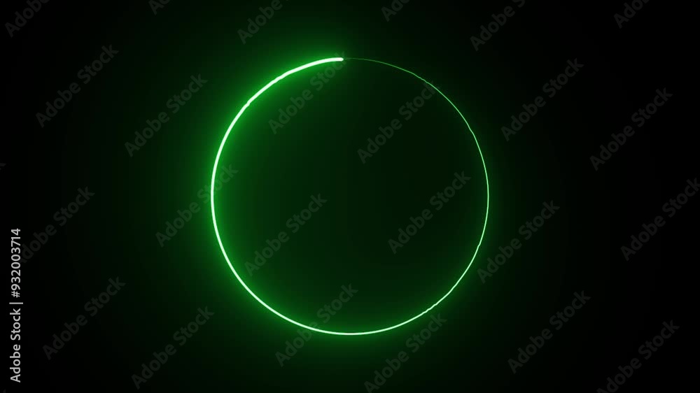 Neon green circle frame loading icon background animation in retro style 4k video. black background. 