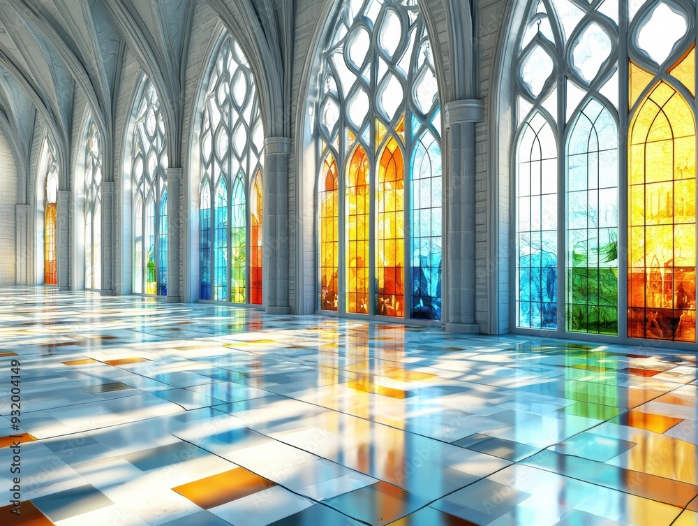 Fototapeta premium Stunning 3d illustration of a gothic cathedral with towering spires and vibrant stained glass windows