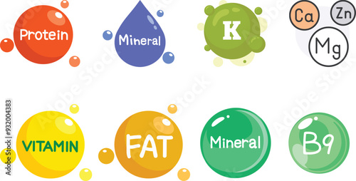 Vitamins and minerals flat icons set collection