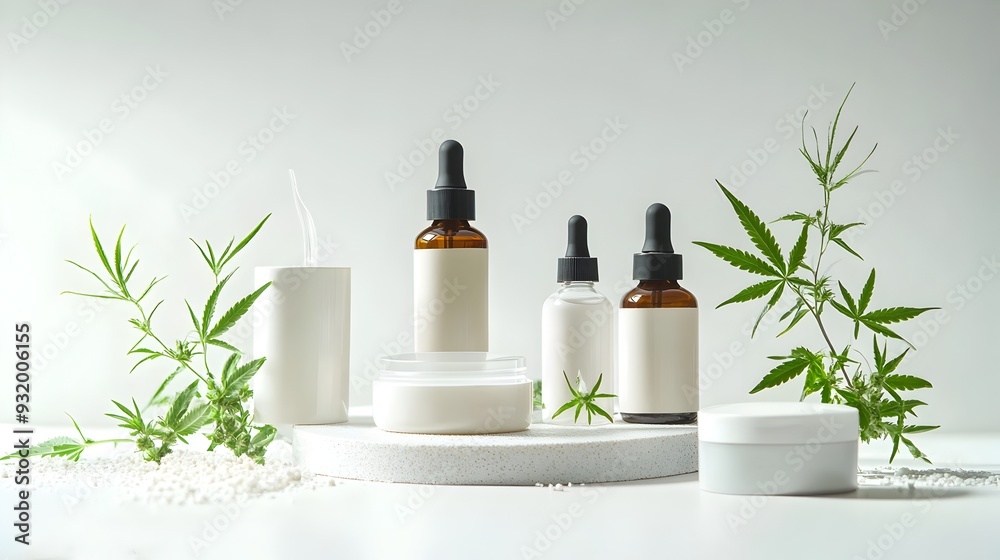 Arrangement of Hemp Infused Skincare Products Such as Creams and Lotions on a Clean White Background Highlighting the Natural Calming and Rejuvenating Qualities of this Botanical Based Wellness Brand Arrangement of Hemp Infused Skincare Products Such as Creams and Lotions on a Clean White Background Highlighting the Natural Calming and Rejuvenating Qualities of this Botanical Based Wellness Brand