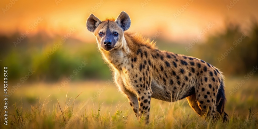 Sleek and elegant spotted hyena with a powerful stance and piercing eyes , hyena, wild animal, carnivore Sleek and elegant spotted hyena with a powerful stance and piercing eyes , hyena, wild animal, carnivore