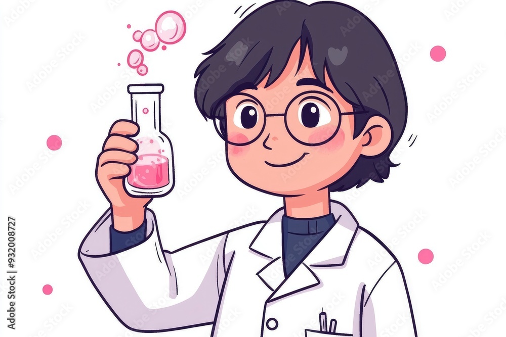 Cartoon Scientist Holding Beaker With Pink Liquid Cartoon Scientist Holding Beaker With Pink Liquid