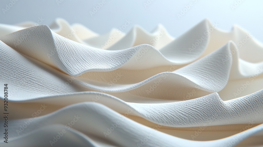 A white cloth with wavy lines on the top and bottom, against a light blue sky A white cloth with wavy lines on the top and bottom, against a light blue sky