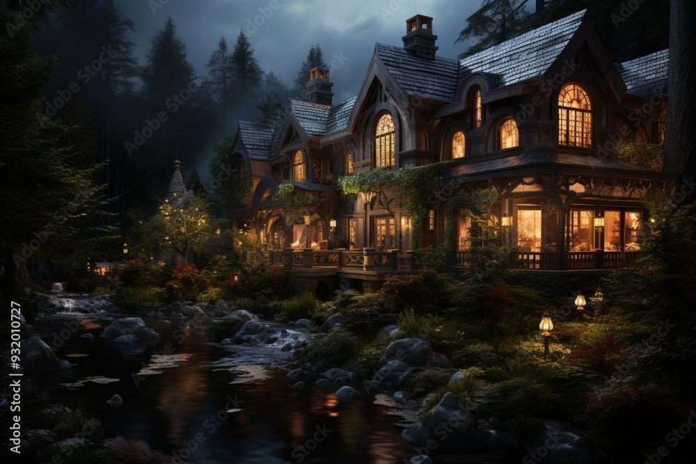 legant house lodge nestled amidst lush twilight view image legant house lodge nestled amidst lush twilight view image