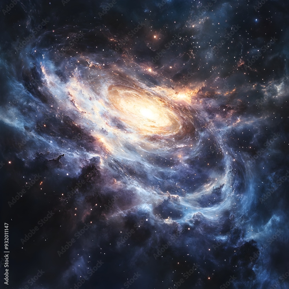 Obraz premium Mesmerizing Celestial Landscape of a Distant Galaxy with Swirling Nebulae and Twinkling Stars