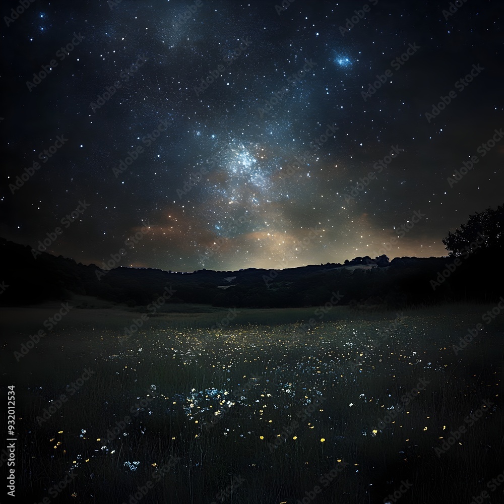 Mesmerizing Nightscape Showcasing the Beauty of a Remote Secluded Meadow under a Starry Sky Mesmerizing Nightscape Showcasing the Beauty of a Remote Secluded Meadow under a Starry Sky
