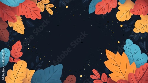 A vibrant digital illustration featuring colorful leaves in autumn hues, creating a beautiful frame for any content.