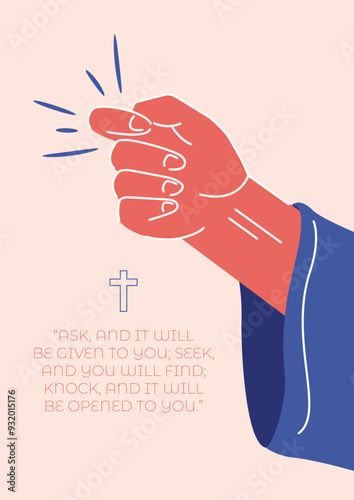 Jesus hand knocking on the door. Vector illustration