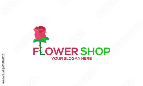 Logo for flower shop. Stylized Red Rose on white background. Vector illustration in modern style.
