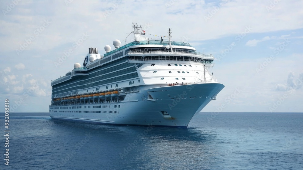 A magnificent cruise ship sails gracefully on calm blue waters under clear, sunny skies A magnificent cruise ship sails gracefully on calm blue waters under clear, sunny skies