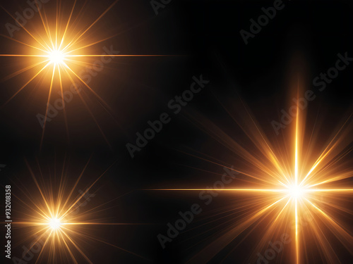 Flare light, effects sunlight, lens flare, light leaks, warm sun rays light effects, overlays or golden flare isolated on black background. effect, sunlight, ray, glow, bright, shine, sun. ai