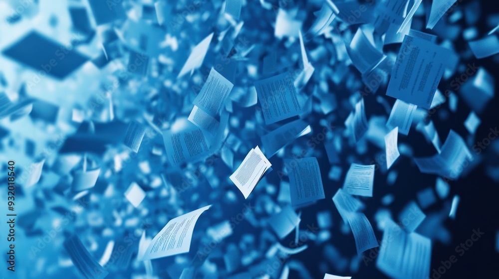 Blue Papers Flying in the Air Blue Papers Flying in the Air