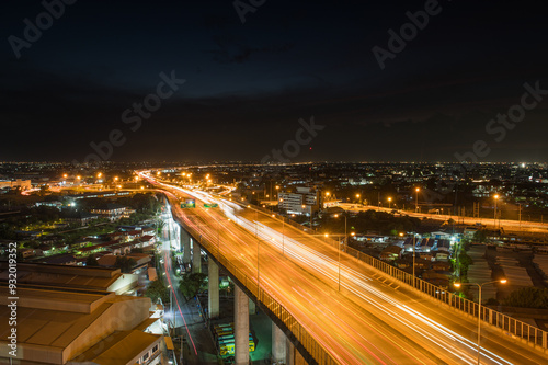 Bangkok Thailand Cityscape business city downtown aerial view at night