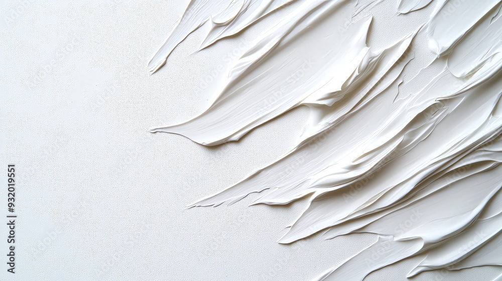 Obraz premium A close-up of textured white paint swirls on a canvas, showcasing creative strokes and smooth finishes for artistic inspiration.