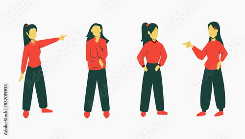 Set of girls with casual urban style posing with various gestures. Exciting sporty girl design resources.