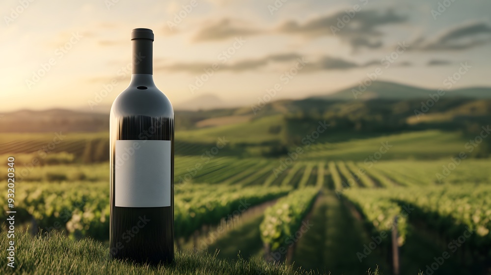 A bottle of wine is sitting on a grassy hillside A bottle of wine is sitting on a grassy hillside