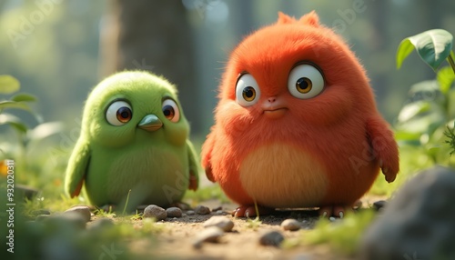 Curious Feathered Friends in a Forest

