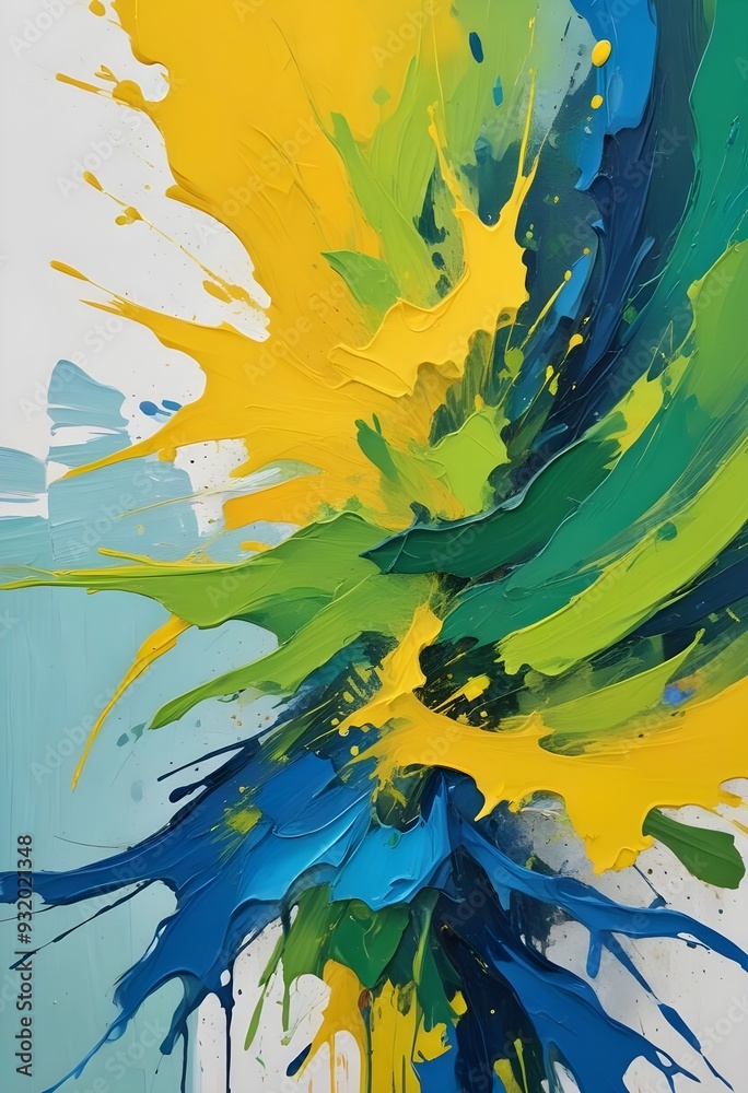 Dynamic Blue, Yellow and Green Oil Paint Texture with Bold Brushstrokes and Rich Depth Dynamic Blue, Yellow and Green Oil Paint Texture with Bold Brushstrokes and Rich Depth