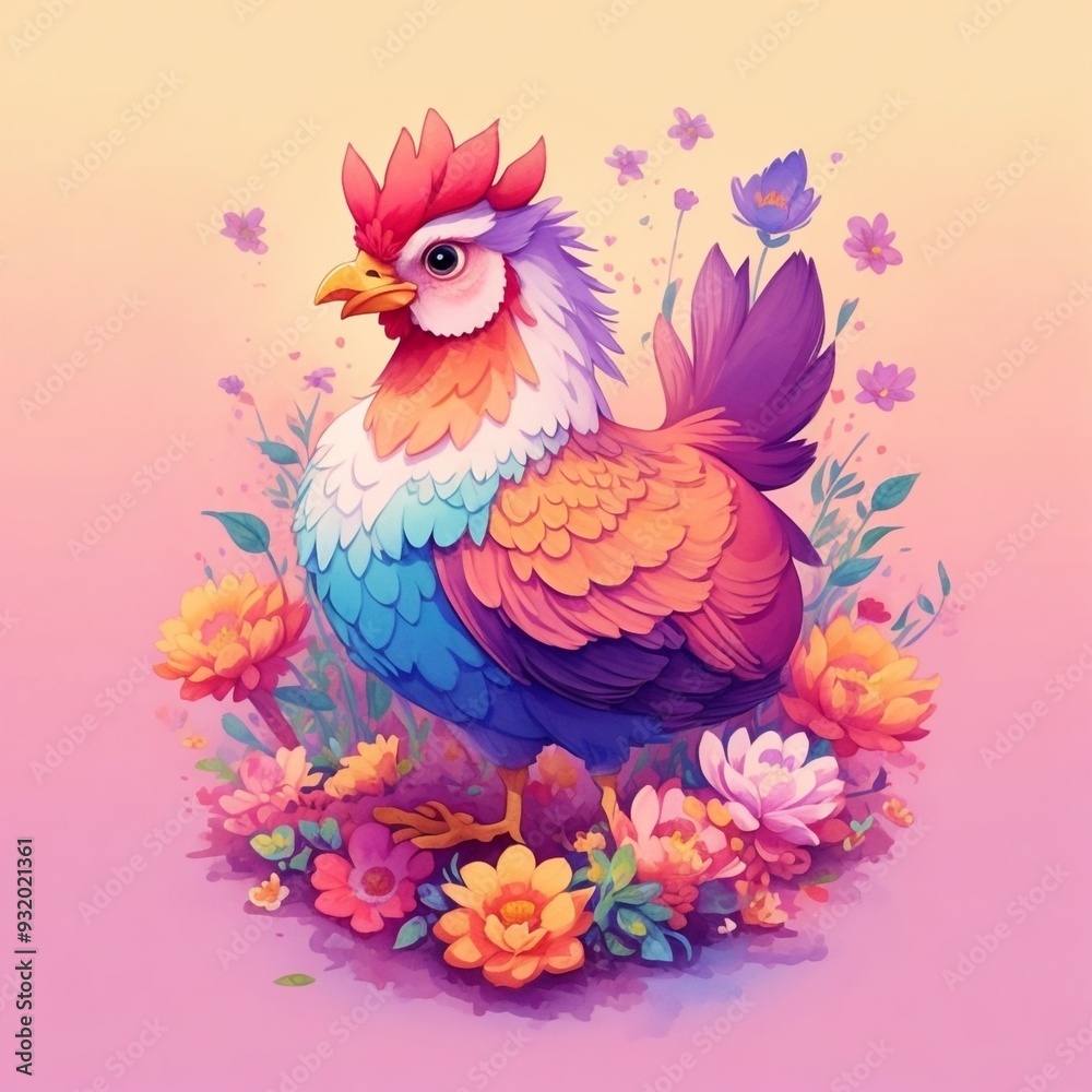 Obraz premium Enchanted Garden: A Surreal Art Collage of hen and Roses