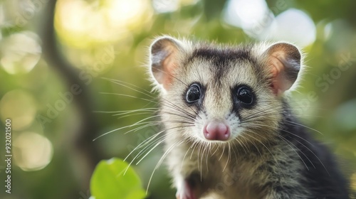 Cute Opossum Close Up in a Green Forest