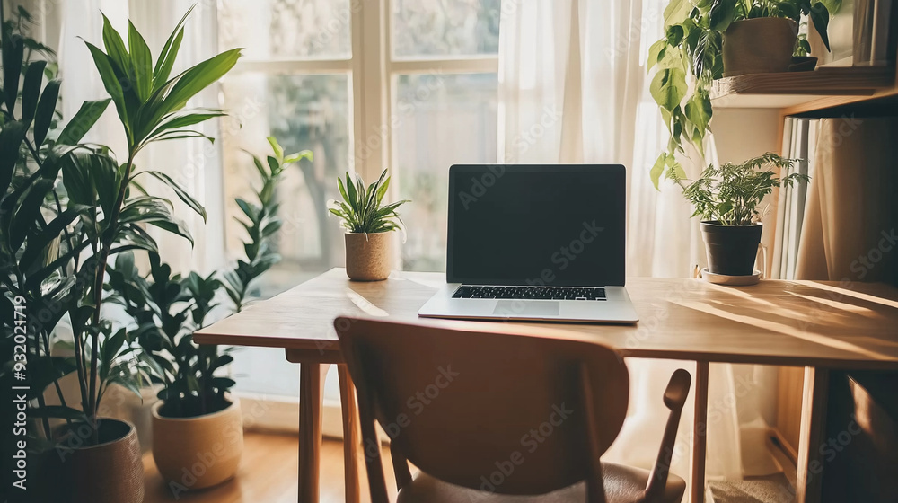 Home Office Workspace with Indoor Plants and Natural Light Home Office Workspace with Indoor Plants and Natural Light